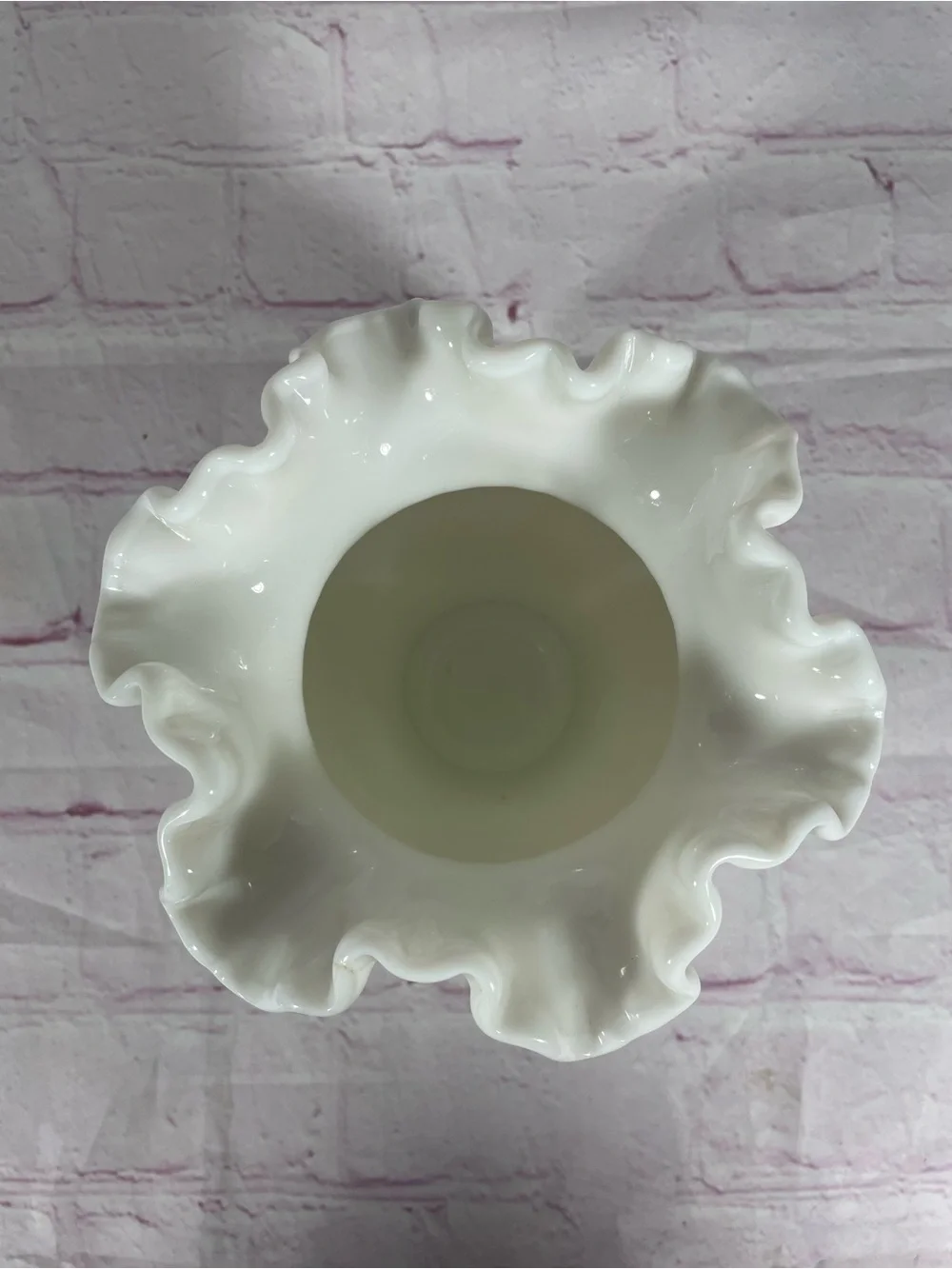 Vintage Fenton White Milk Glass Hobnail Ruffled Crimped Edge Vase 5.5”